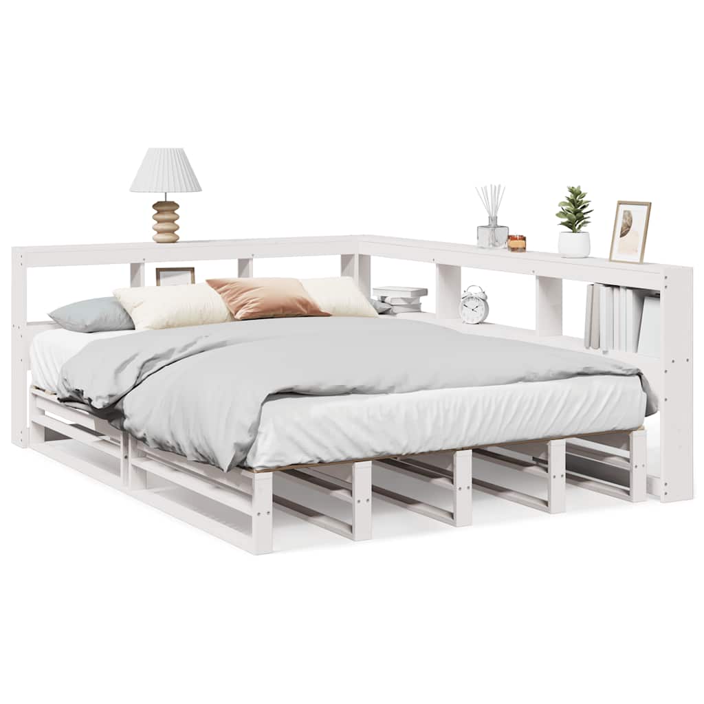 Bookcase Bed without Mattress White 140x190cm Solid Wood Pine
