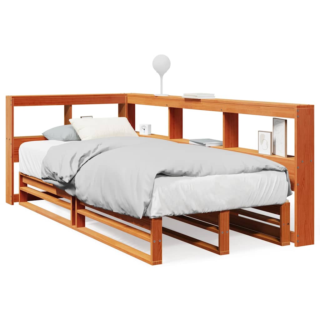 Bookcase Bed without Mattress Wax Brown 90x190cm Solid Wood Pine