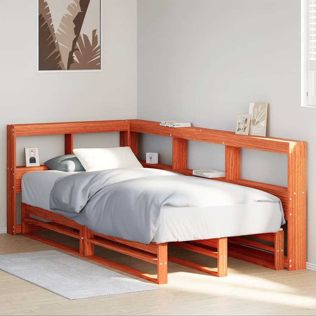 Bookcase Bed without Mattress Wax Brown 75x190cm Solid Wood Pine