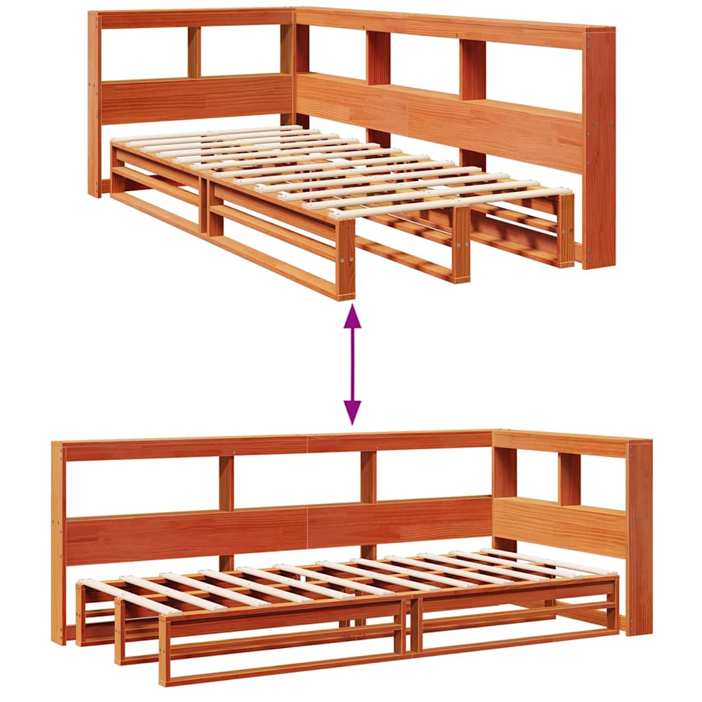 Bookcase Bed without Mattress Wax Brown 75x190cm Solid Wood Pine