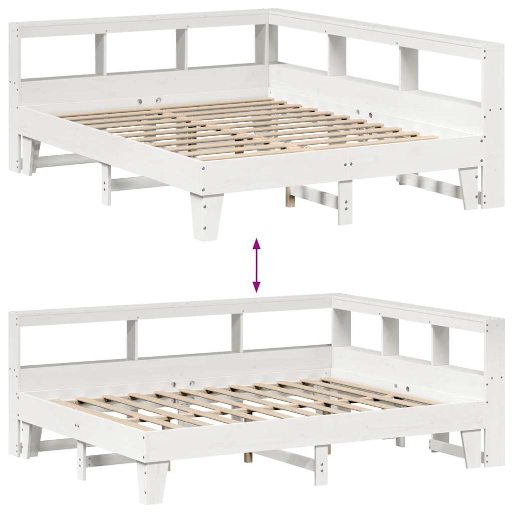 Bookcase Bed without Mattress White 150x200cm Solid Wood Pine