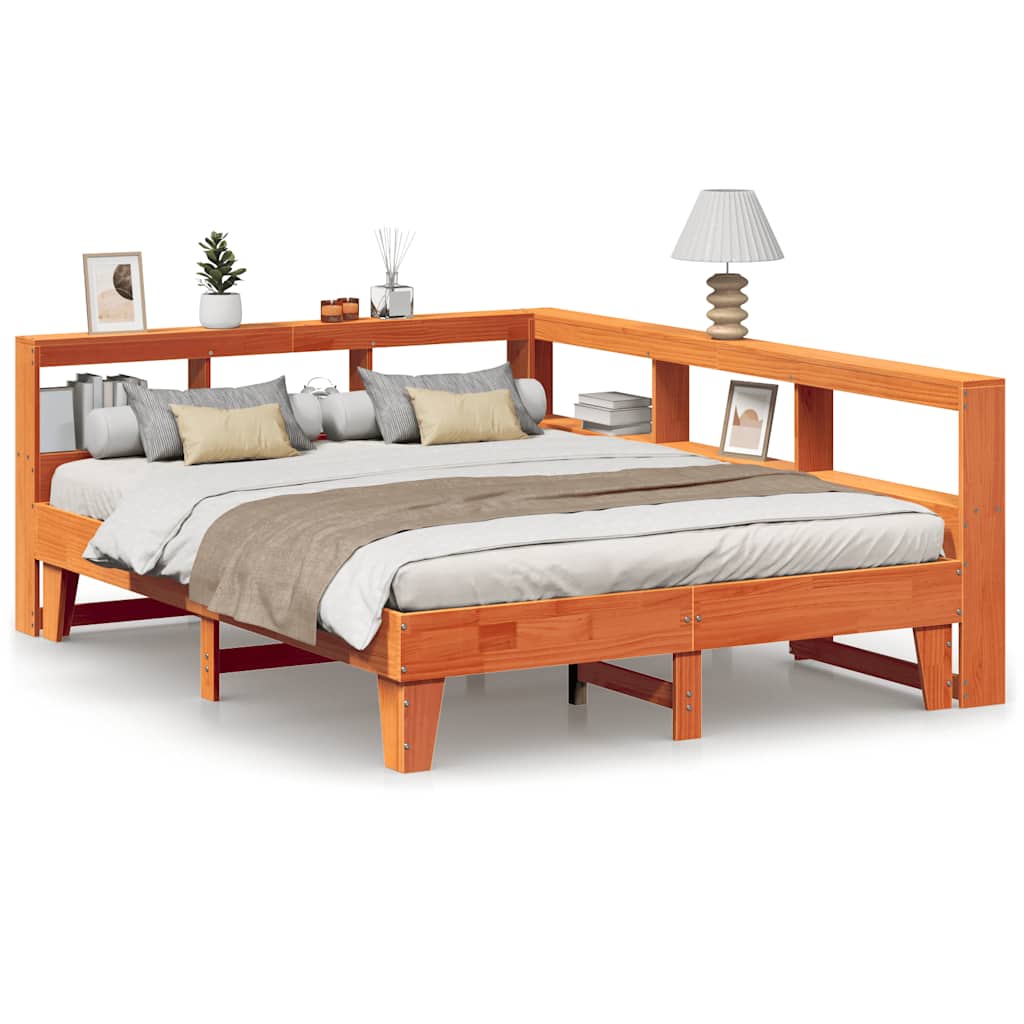 Bookcase Bed without Mattress Wax Brown 150x200cm Solid Wood Pine