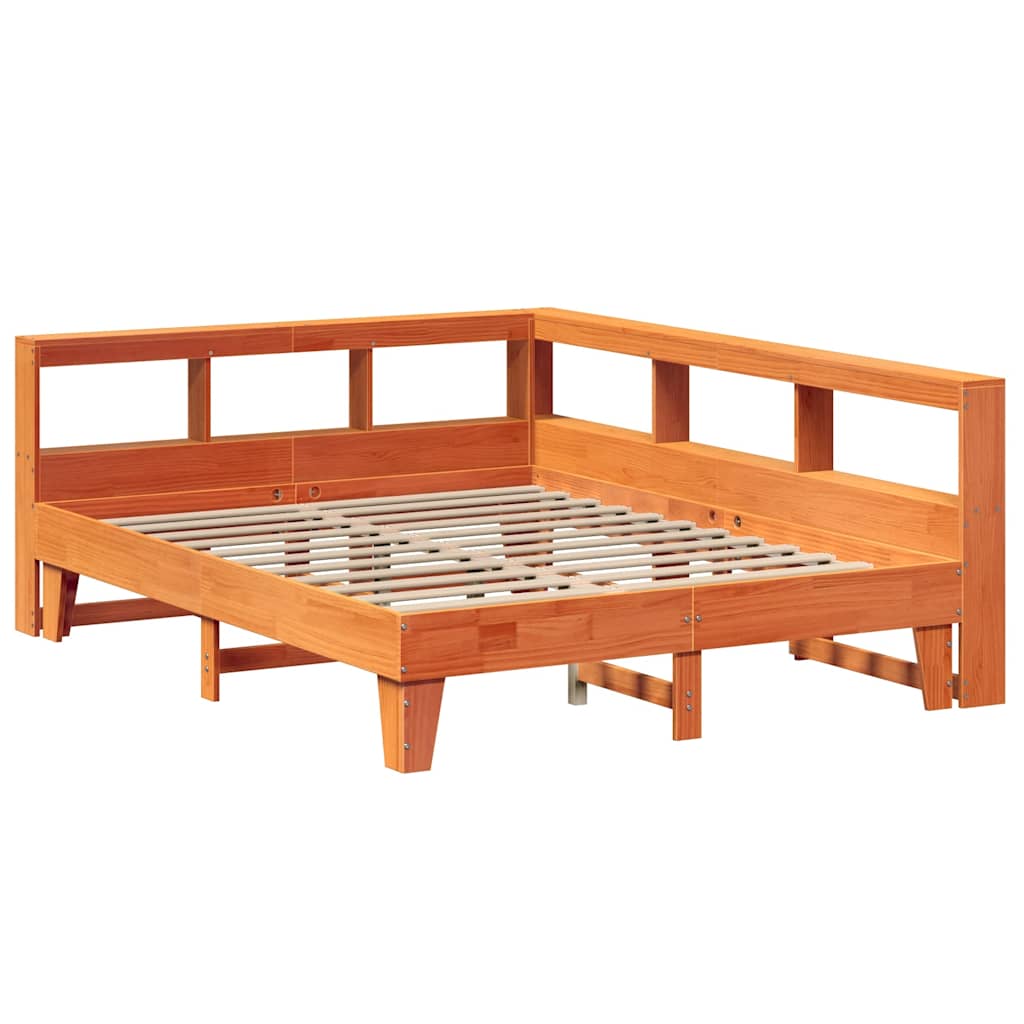 Bookcase Bed without Mattress Wax Brown 150x200cm Solid Wood Pine
