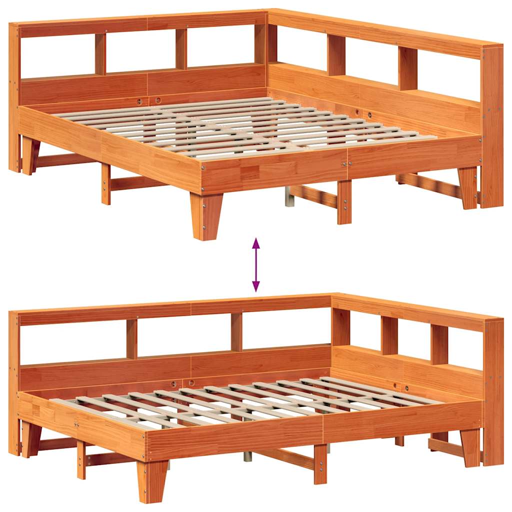Bookcase Bed without Mattress Wax Brown 150x200cm Solid Wood Pine