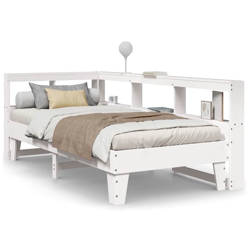 Bookcase Bed without Mattress White 100x200cm Solid Wood Pine