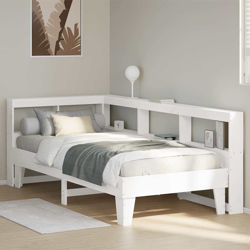 Bookcase Bed without Mattress White 100x200cm Solid Wood Pine