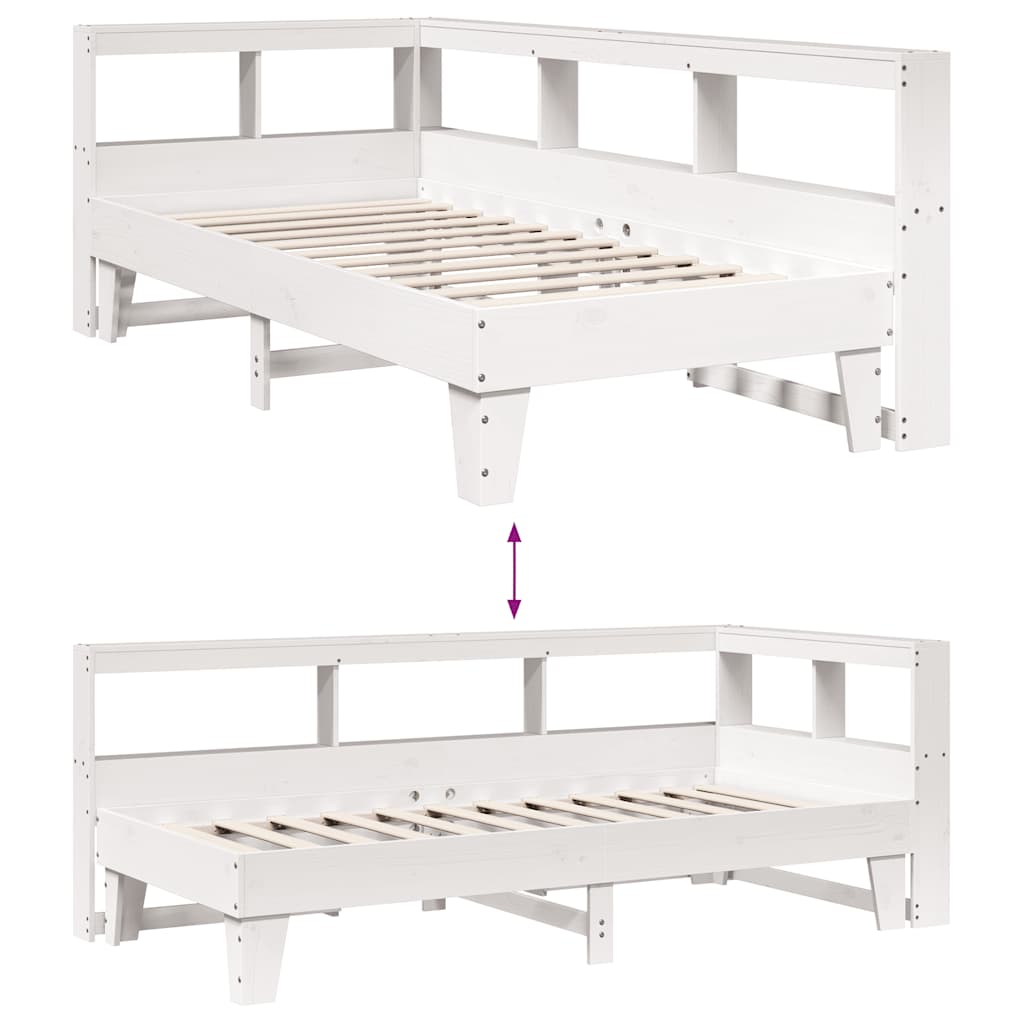 Bookcase Bed without Mattress White 100x200cm Solid Wood Pine