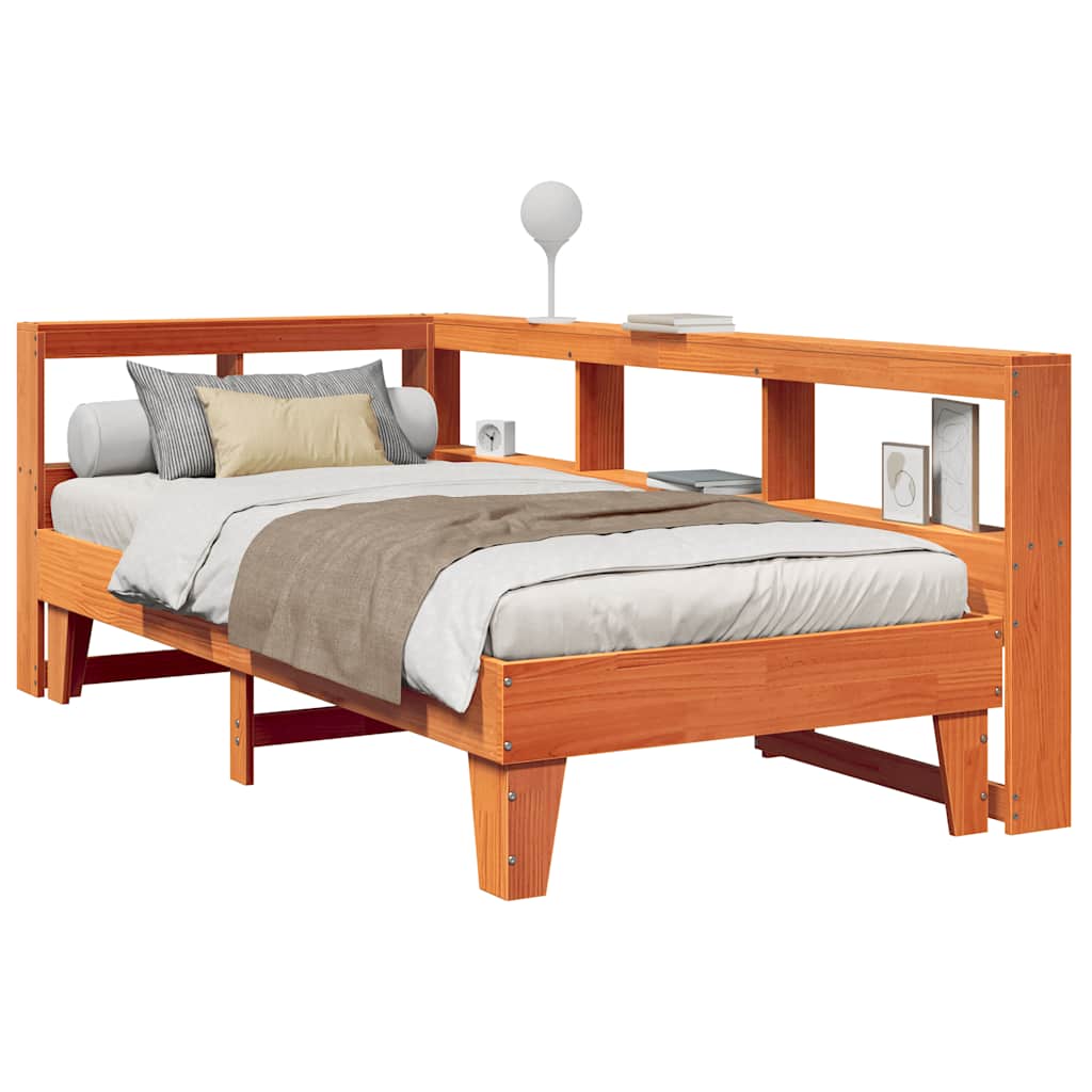 Bookcase Bed without Mattress Wax Brown 90x200cm Solid Wood Pine