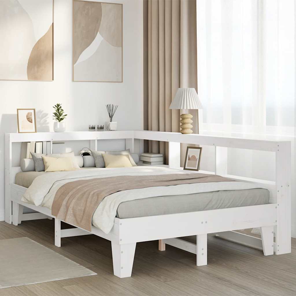 Bookcase Bed without Mattress White 140x190cm Solid Wood Pine