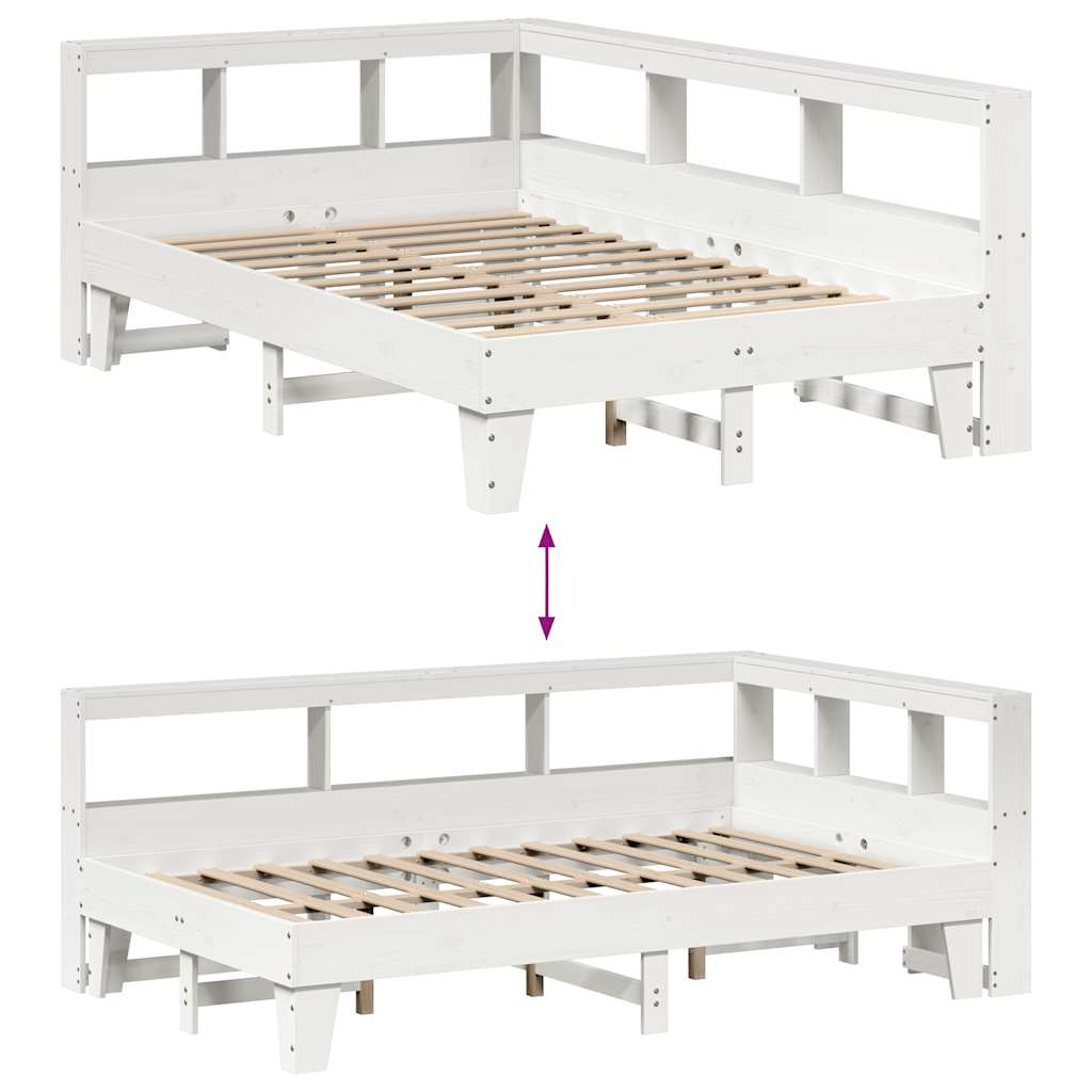 Bookcase Bed without Mattress White 140x190cm Solid Wood Pine