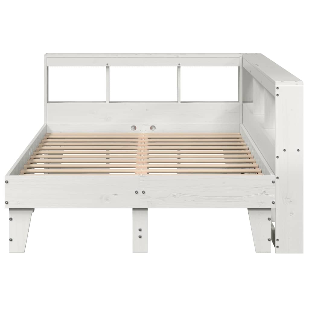 Bookcase Bed without Mattress White 135x190cm Double Solid Wood Pine