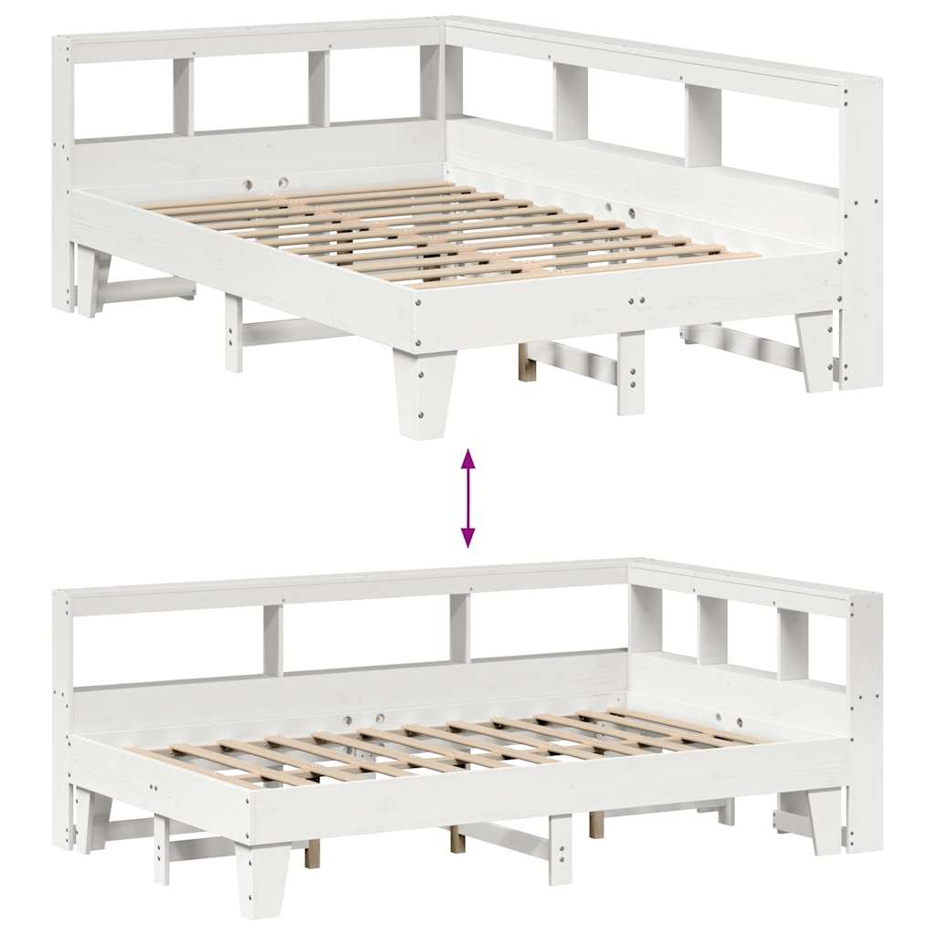Bookcase Bed without Mattress White 135x190cm Double Solid Wood Pine