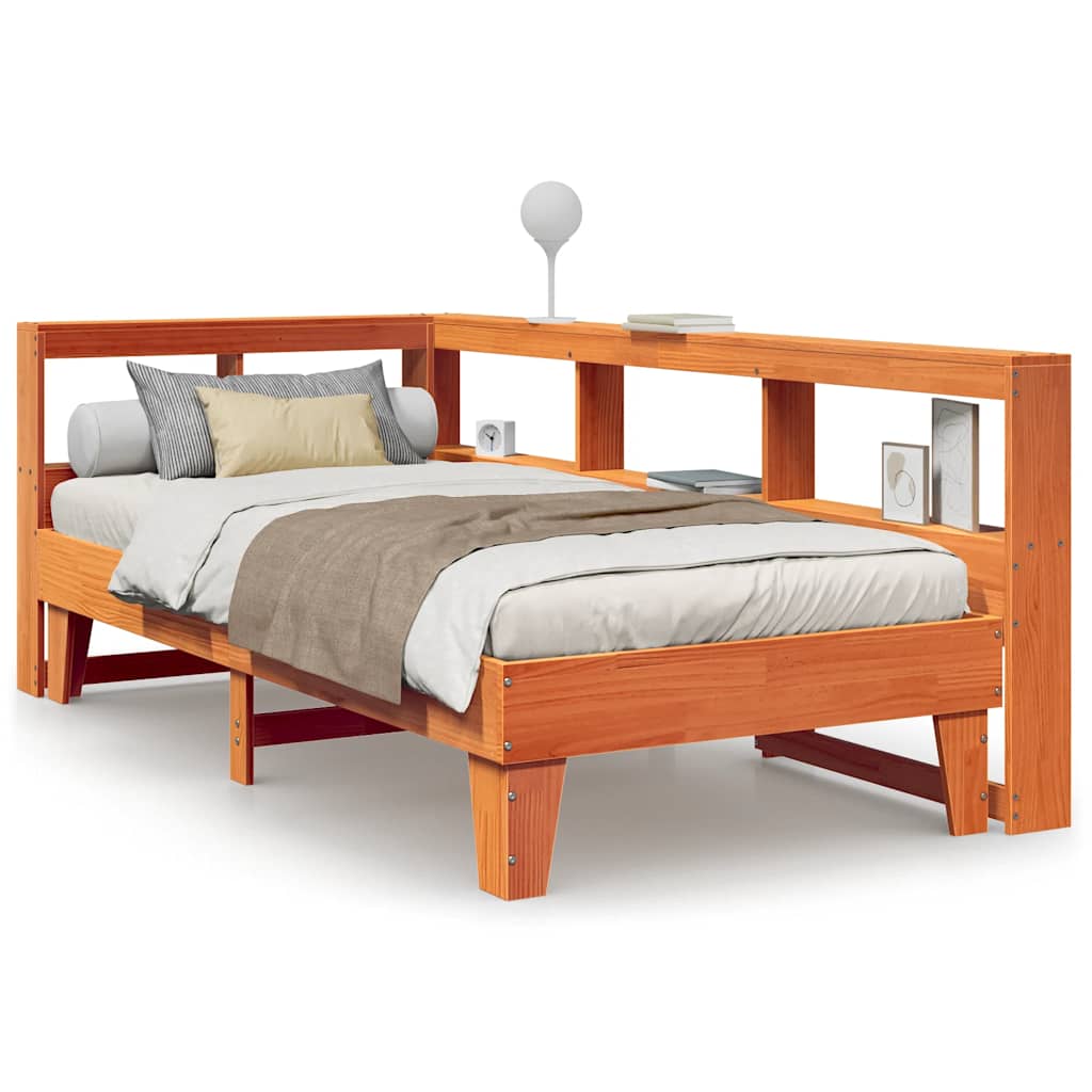 Bookcase Bed without Mattress Wax Brown 75x190cm Solid Wood Pine