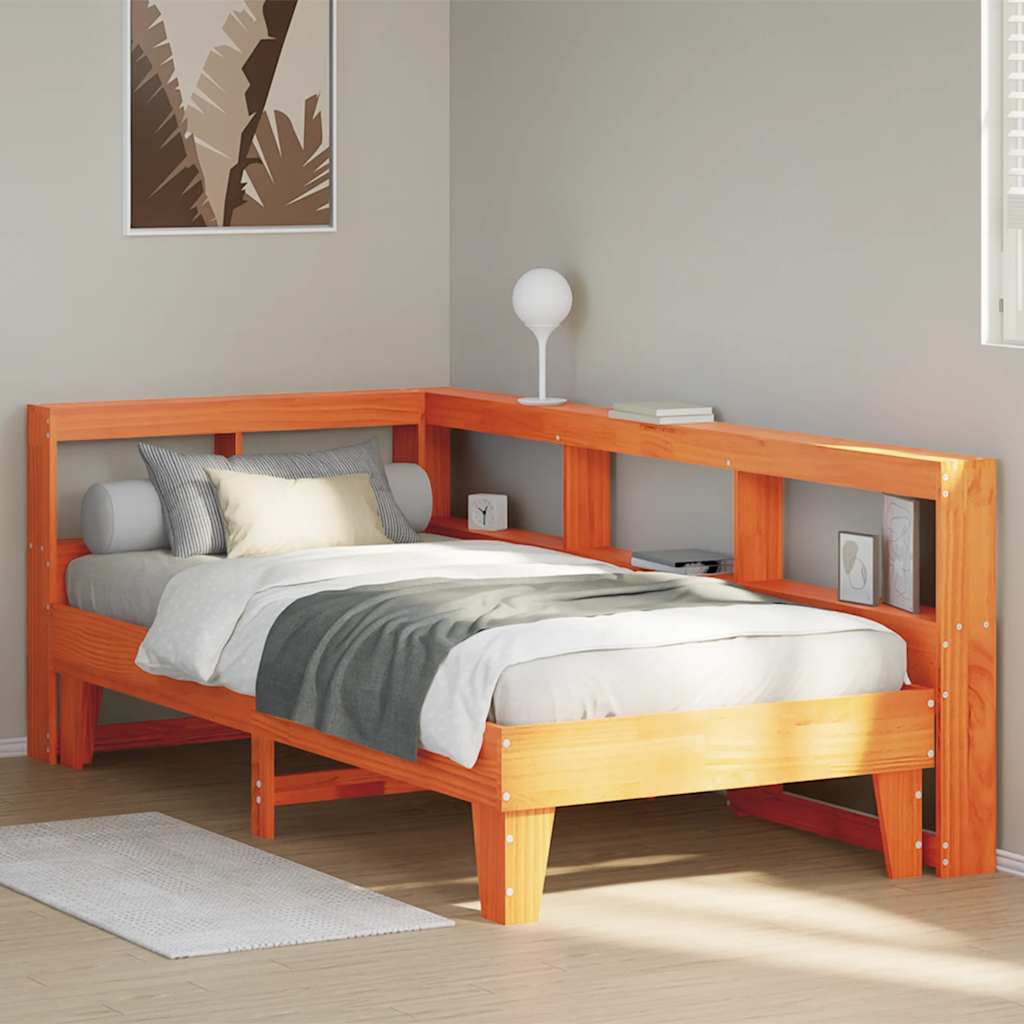Bookcase Bed without Mattress Wax Brown 75x190cm Solid Wood Pine