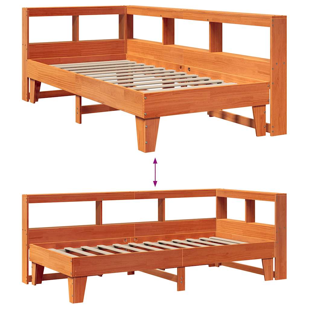 Bookcase Bed without Mattress Wax Brown 75x190cm Solid Wood Pine
