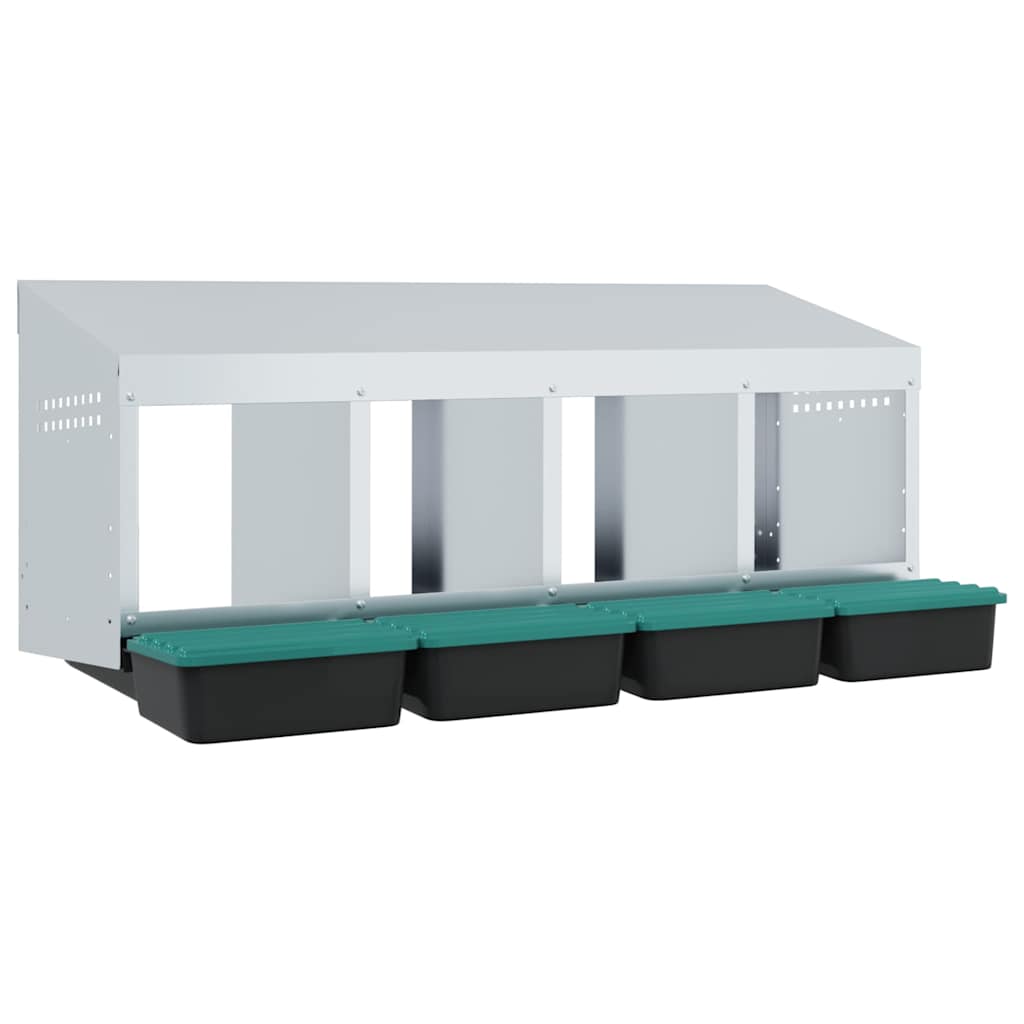 Chicken Nesting Box 4 Compartments Wall-Mounted Galvanised Steel