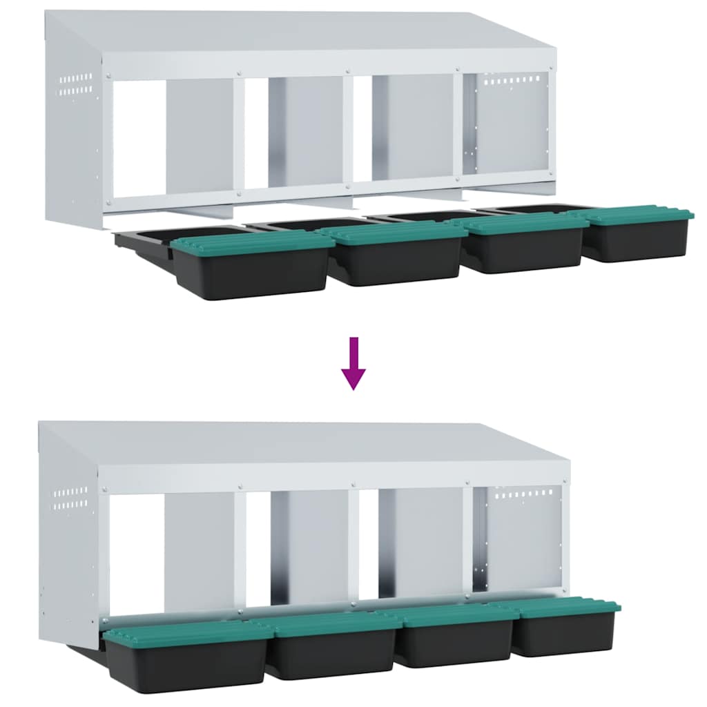 Chicken Nesting Box 4 Compartments Wall-Mounted Galvanised Steel