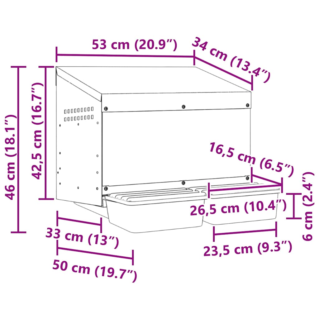 Chicken Nesting Box 2 Compartments Wall-Mounted Galvanised Steel