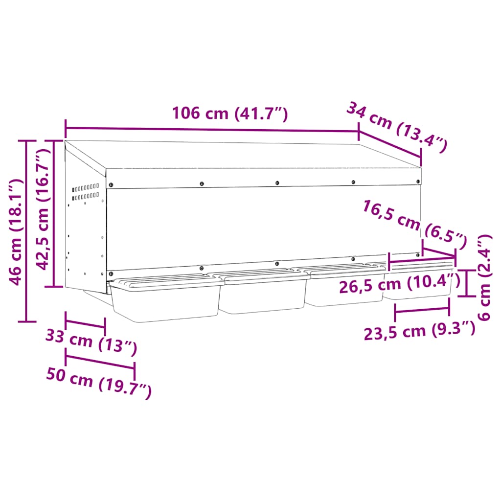 Chicken Nesting Box 4 Compartments Wall-Mounted Galvanised Steel