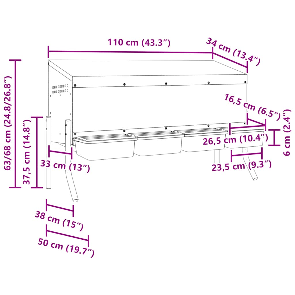 Chicken Nesting Box 4 Compartments with Legs Galvanised Steel