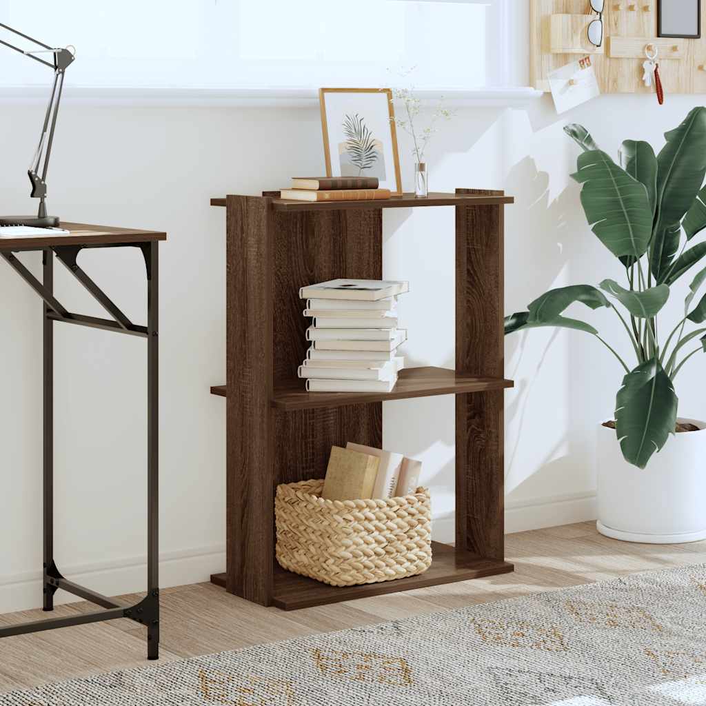 Bookcase 3-Tier Brown Oak 60x30x80 cm Engineered Wood
