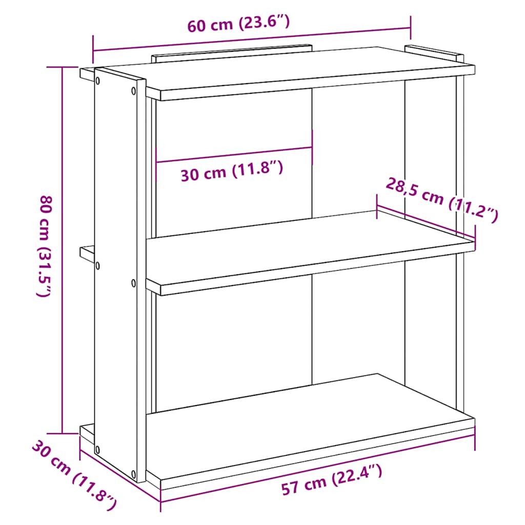 Bookcase 3-Tier Old Wood 60x30x80 cm Engineered Wood