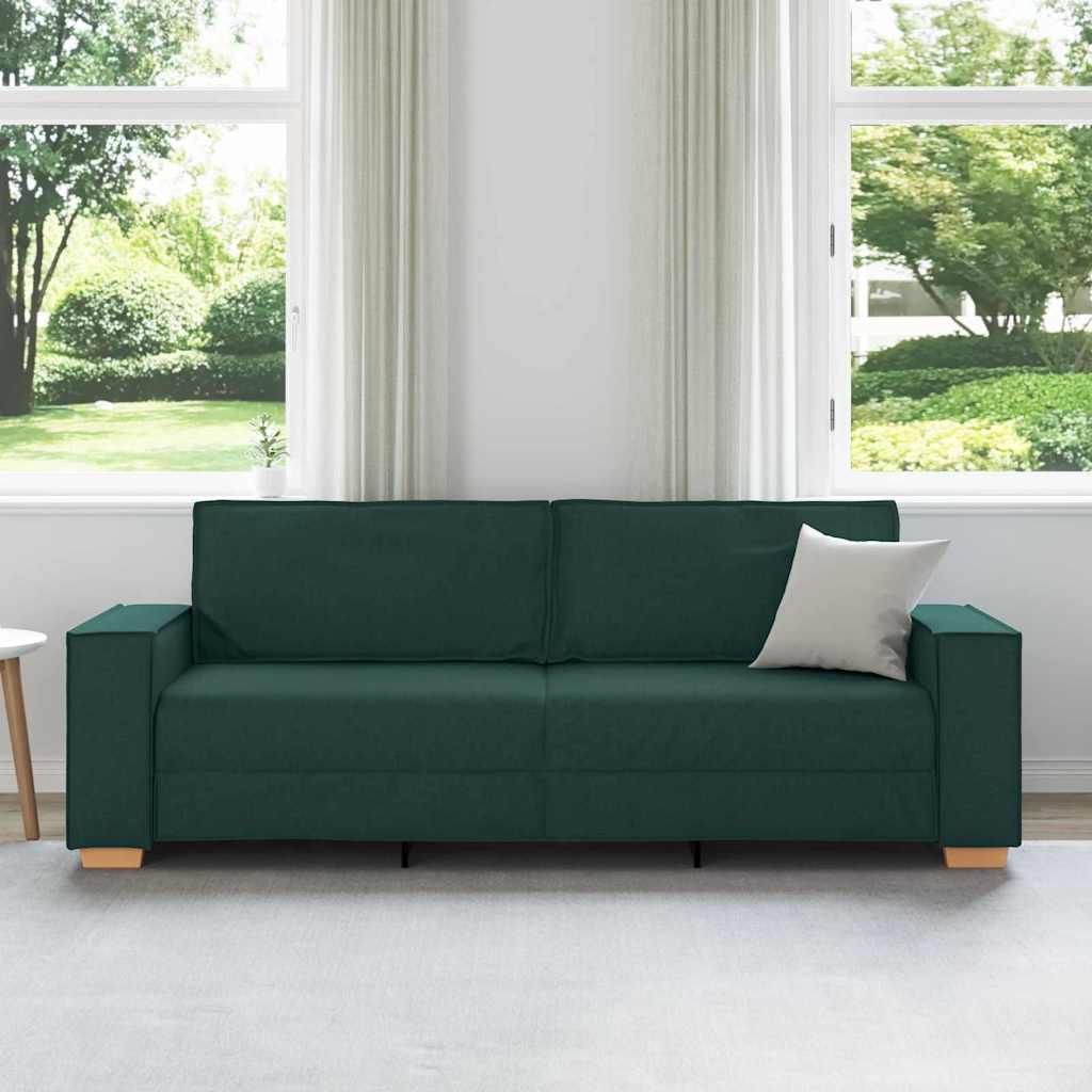 3-Seater Sofa with Cushion Dark green 220 x 78 x 84 cm Fabric