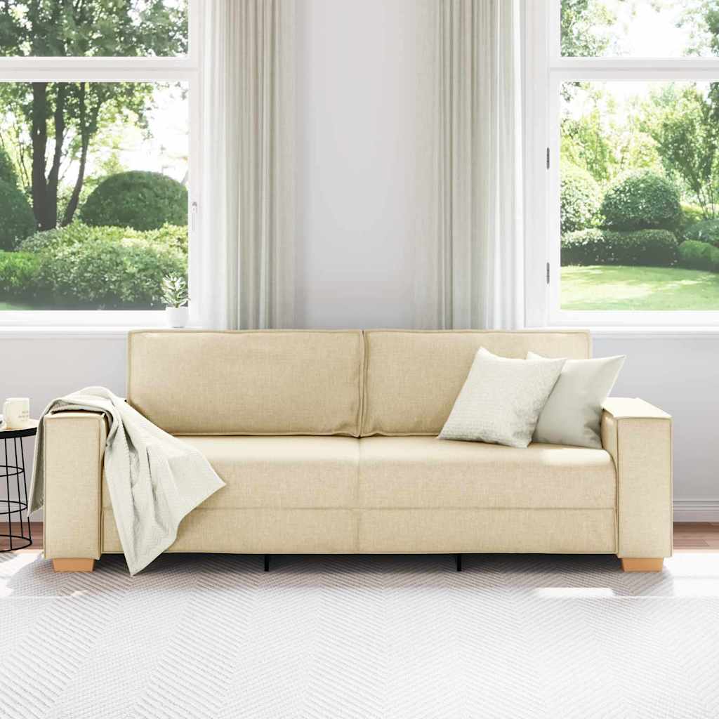 3-Seater Sofa with Cushion Cream 220 x 78 x 84 cm Fabric