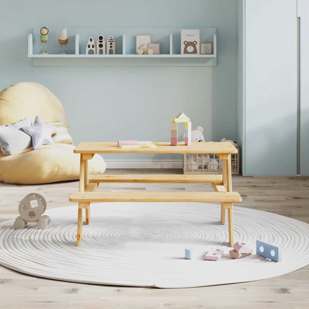 Children's Table with Benches IRUN 90x79.5x50 cm Solid Wood
