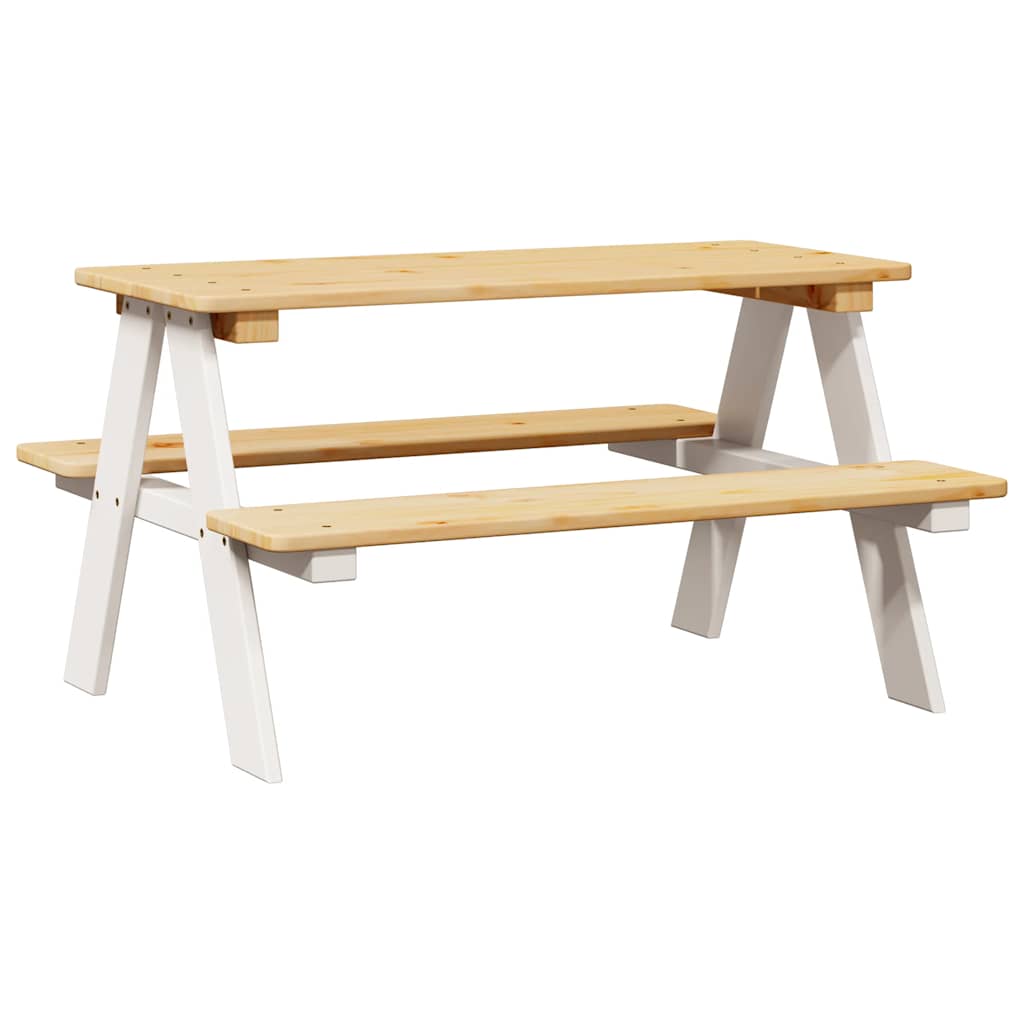Children's Table with Benches IRUN White 90x79.5x50cm Solid Wood