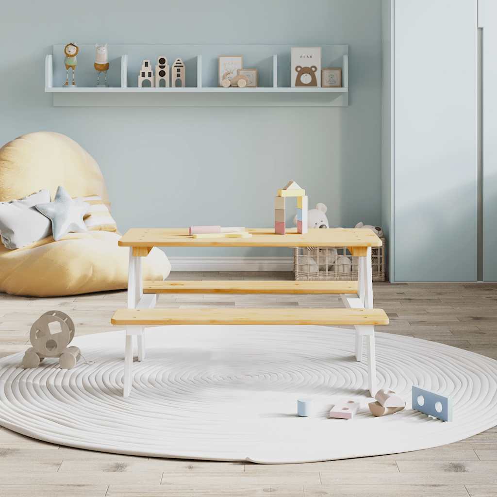 Children's Table with Benches IRUN White 90x79.5x50cm Solid Wood