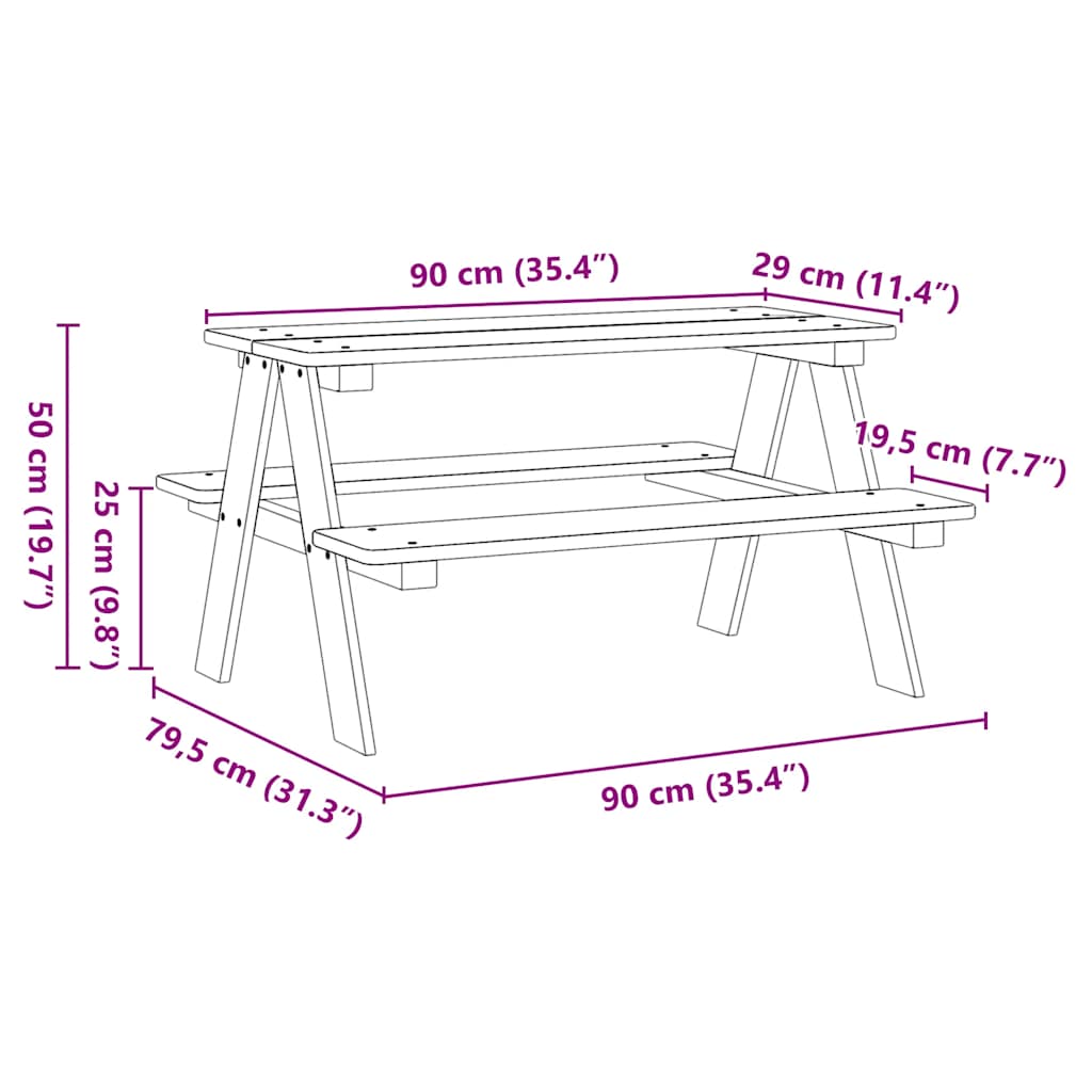 Children's Table with Benches IRUN White 90x79.5x50cm Solid Wood