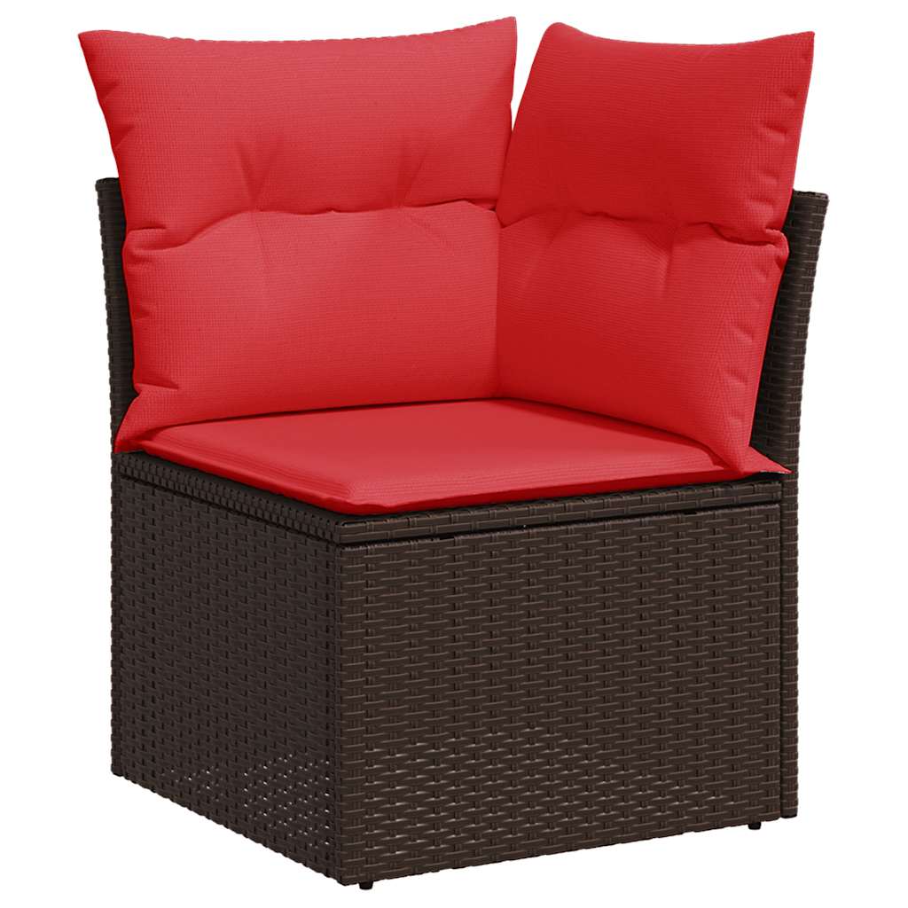 9 Piece Garden Sofa Set with Cushions Brown Poly Rattan Acacia