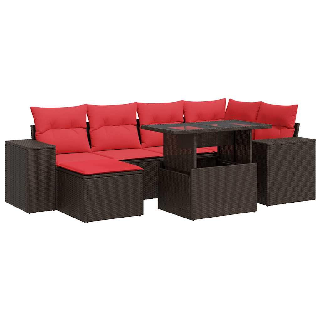 9 Piece Garden Sofa Set with Cushions Brown Poly Rattan Acacia