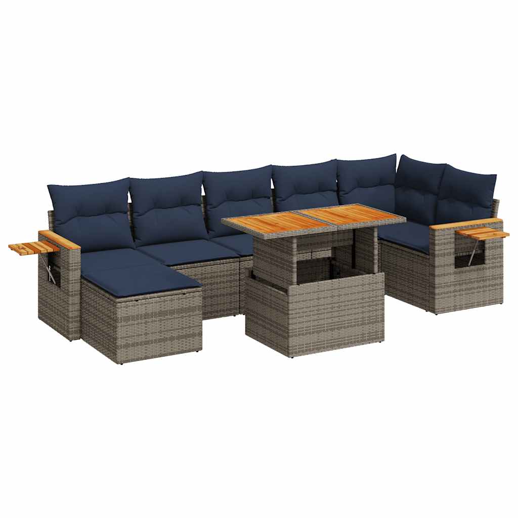 8 Piece Garden Sofa Set with Cushions Brown Poly Rattan Acacia