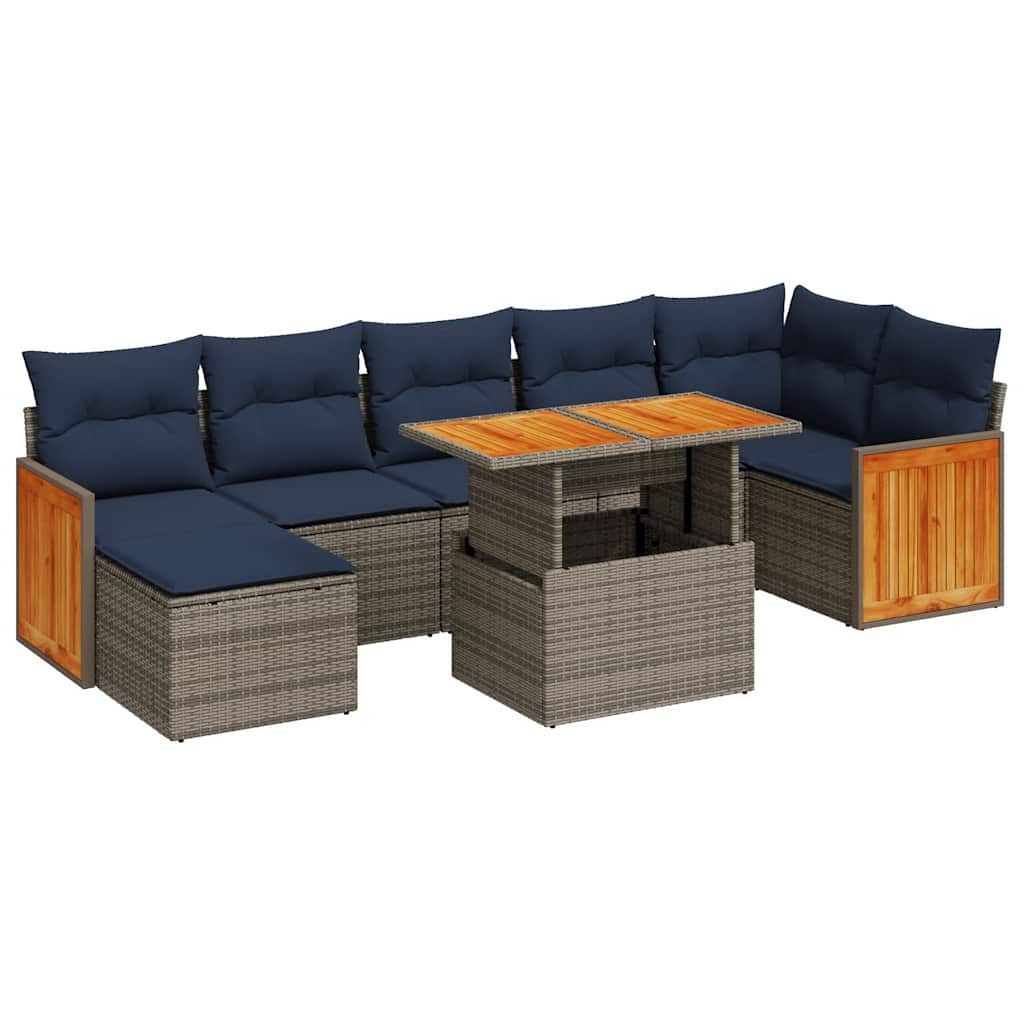 8 Piece Garden Sofa Set with Cushions Brown Poly Rattan Acacia