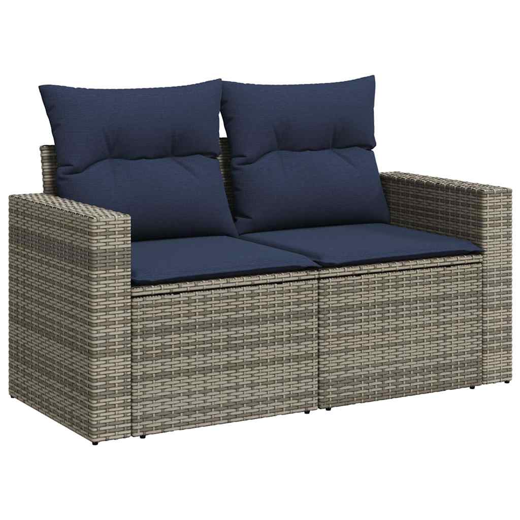 7 Piece Garden Sofa Set with Cushions Black Poly Rattan Acacia