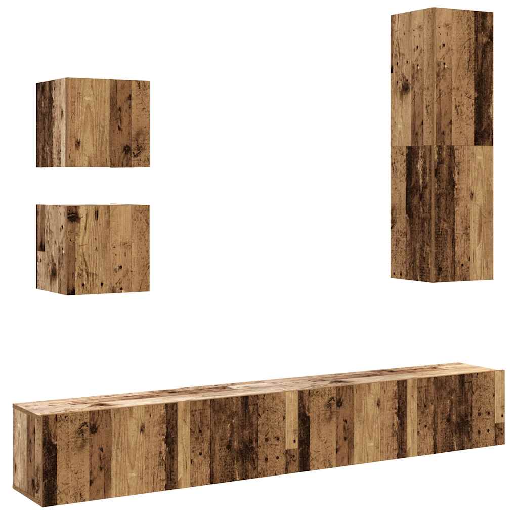 5 Piece TV Cabinet Set Wall-mounted Old Wood Engineered Wood