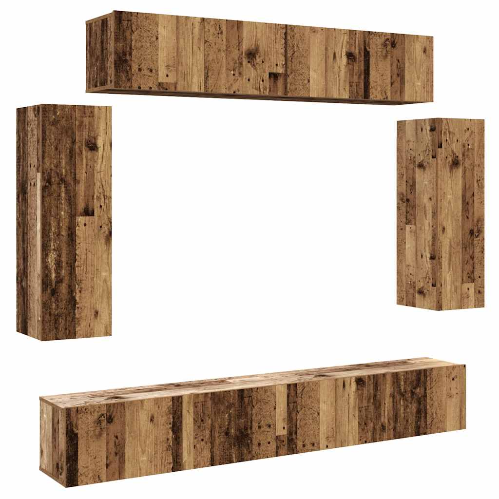6 Piece TV Cabinet Set Wall-mounted Old Wood Engineered Wood