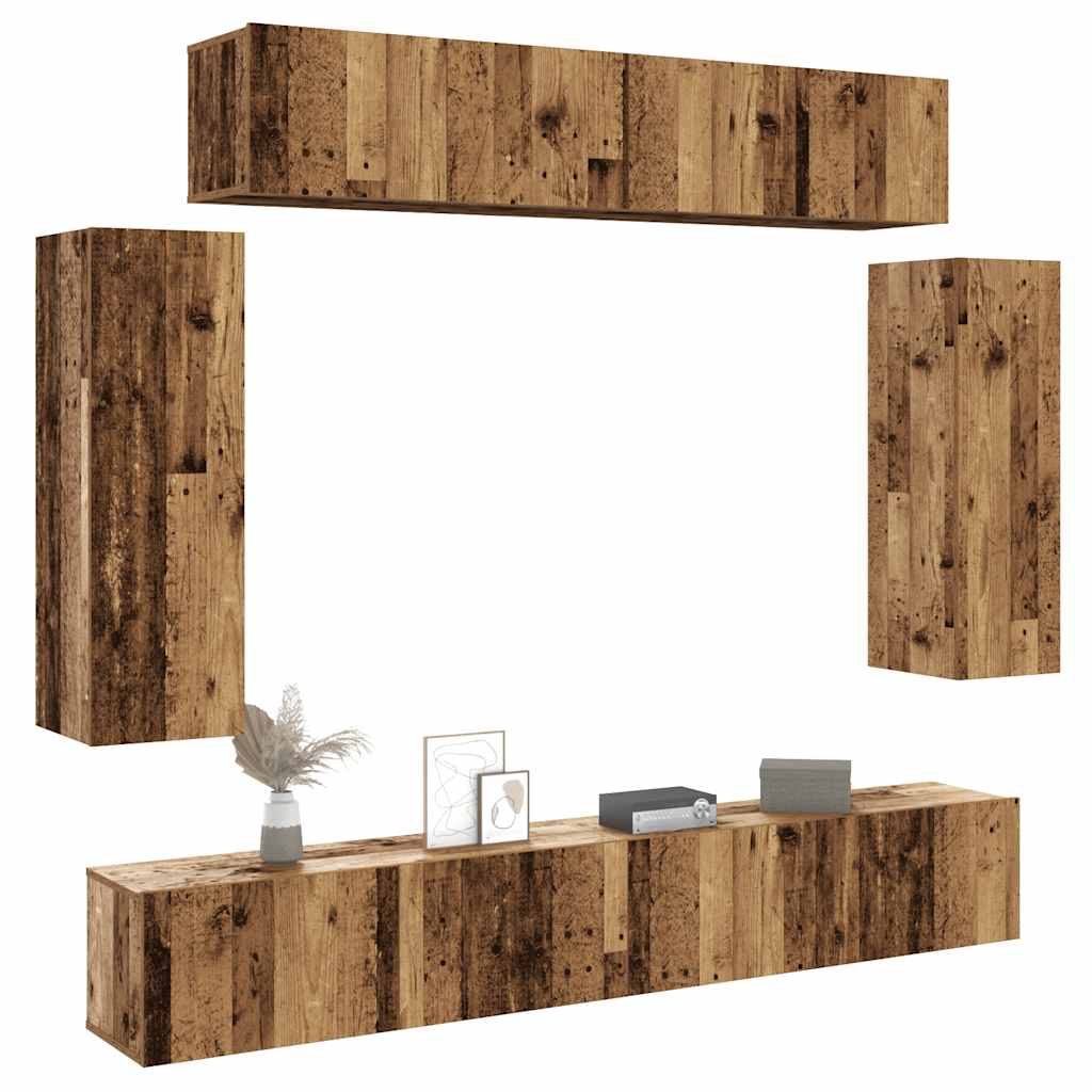 6 Piece TV Cabinet Set Wall-mounted Old Wood Engineered Wood
