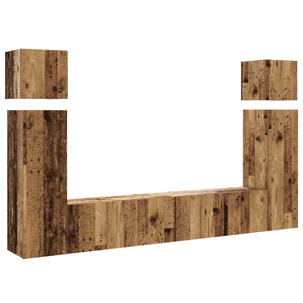 8 Piece TV Cabinet Set Wall-mounted Old Wood Engineered Wood