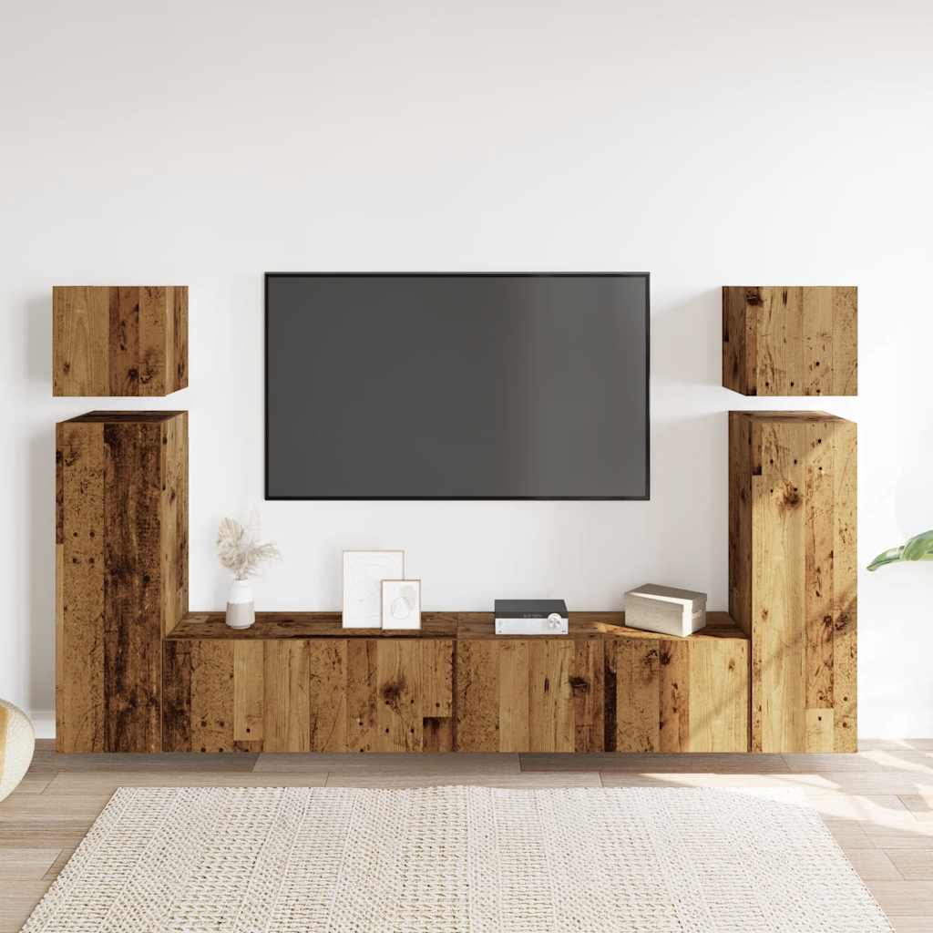 8 Piece TV Cabinet Set Wall-mounted Old Wood Engineered Wood