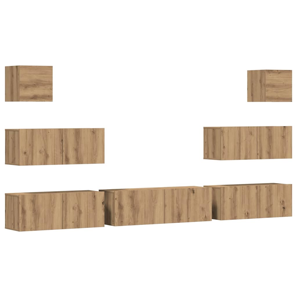7 Piece TV Cabinet Set Wall-mounted Artisan Oak Engineered Wood