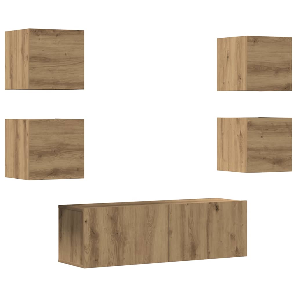 5 Piece TV Cabinet Set Wall-mounted Artisan Oak Engineered Wood