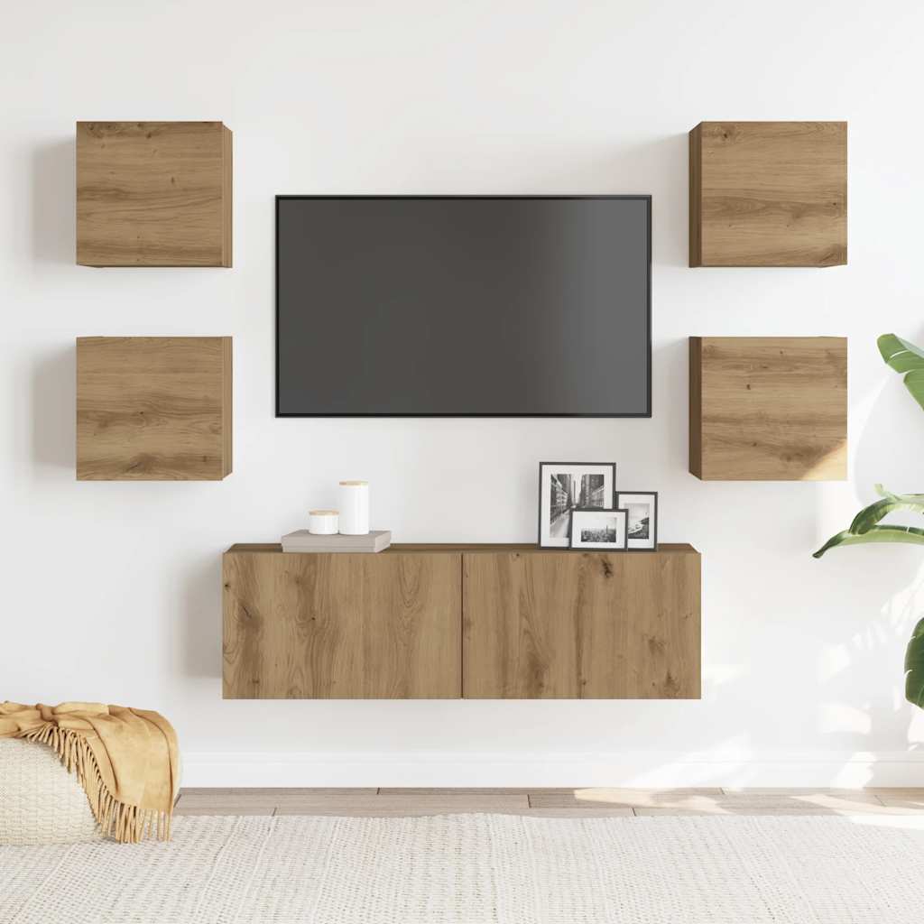 5 Piece TV Cabinet Set Wall-mounted Artisan Oak Engineered Wood