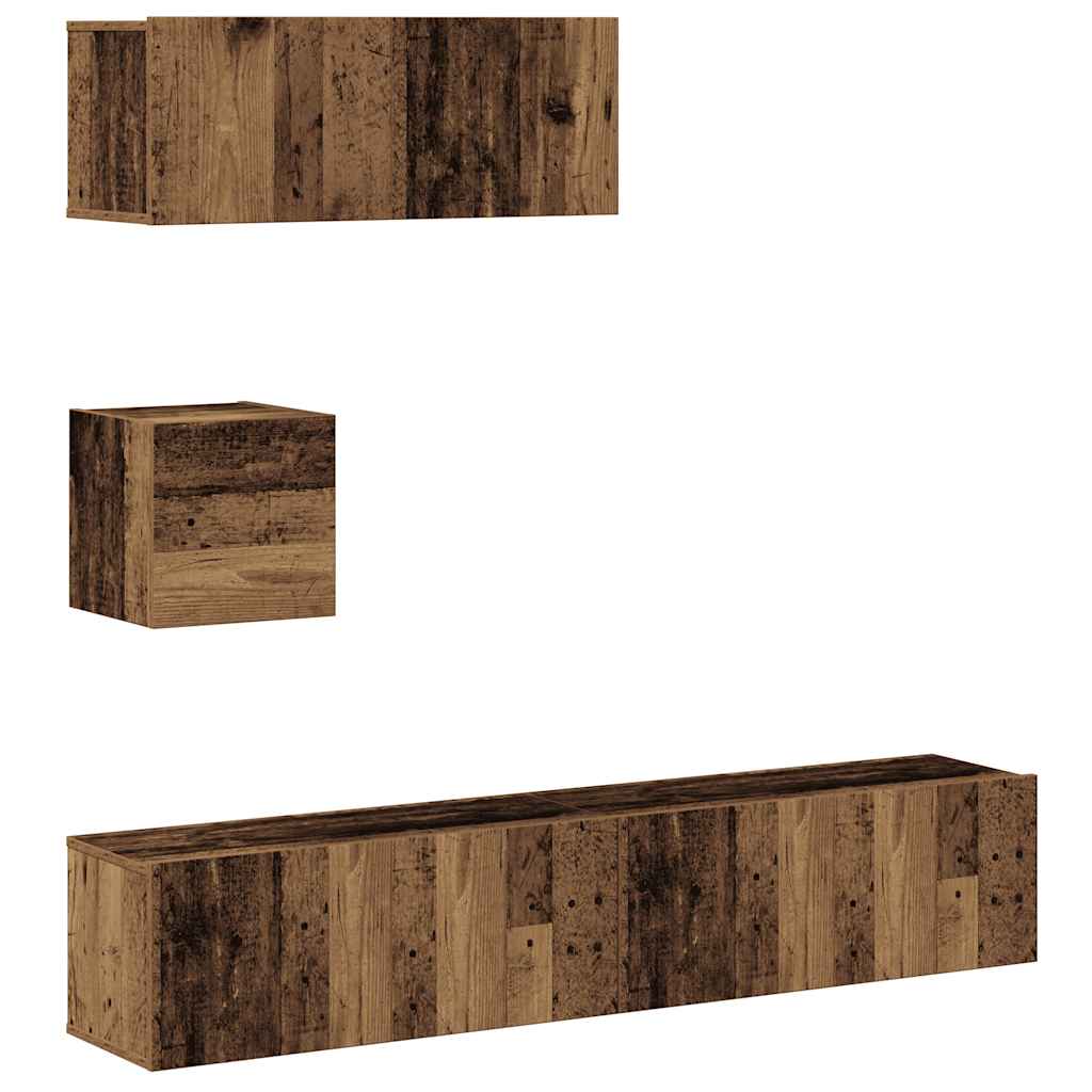 4 Piece TV Cabinet Set Wall-mounted Old Wood Engineered Wood