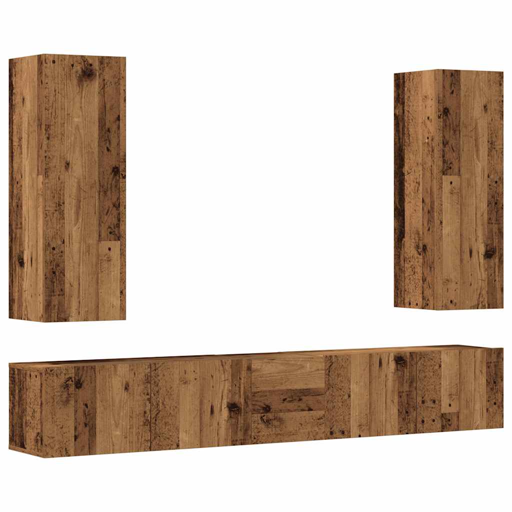5 Piece TV Cabinet Set Wall-mounted Old Wood Engineered Wood