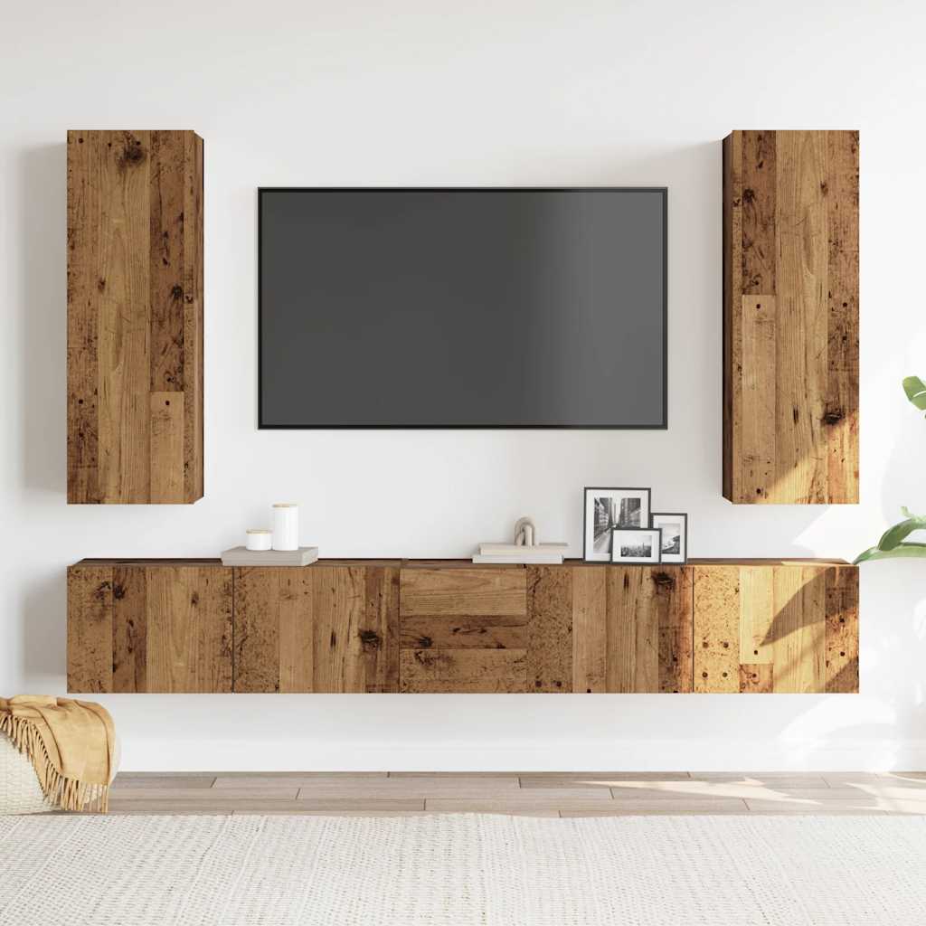 5 Piece TV Cabinet Set Wall-mounted Old Wood Engineered Wood
