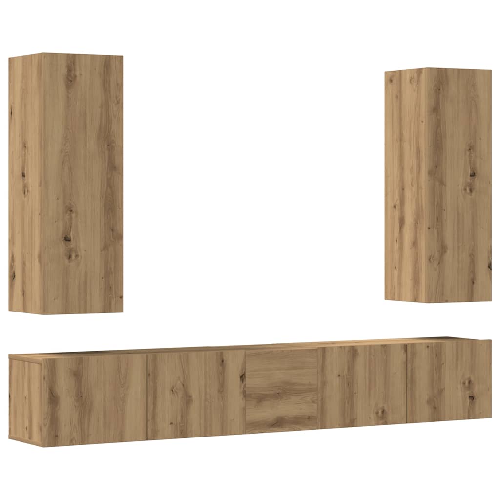5 Piece TV Cabinet Set Wall-mounted Artisan Oak Engineered Wood