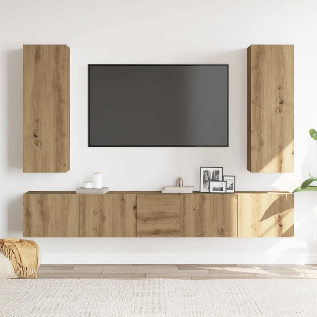 5 Piece TV Cabinet Set Wall-mounted Artisan Oak Engineered Wood
